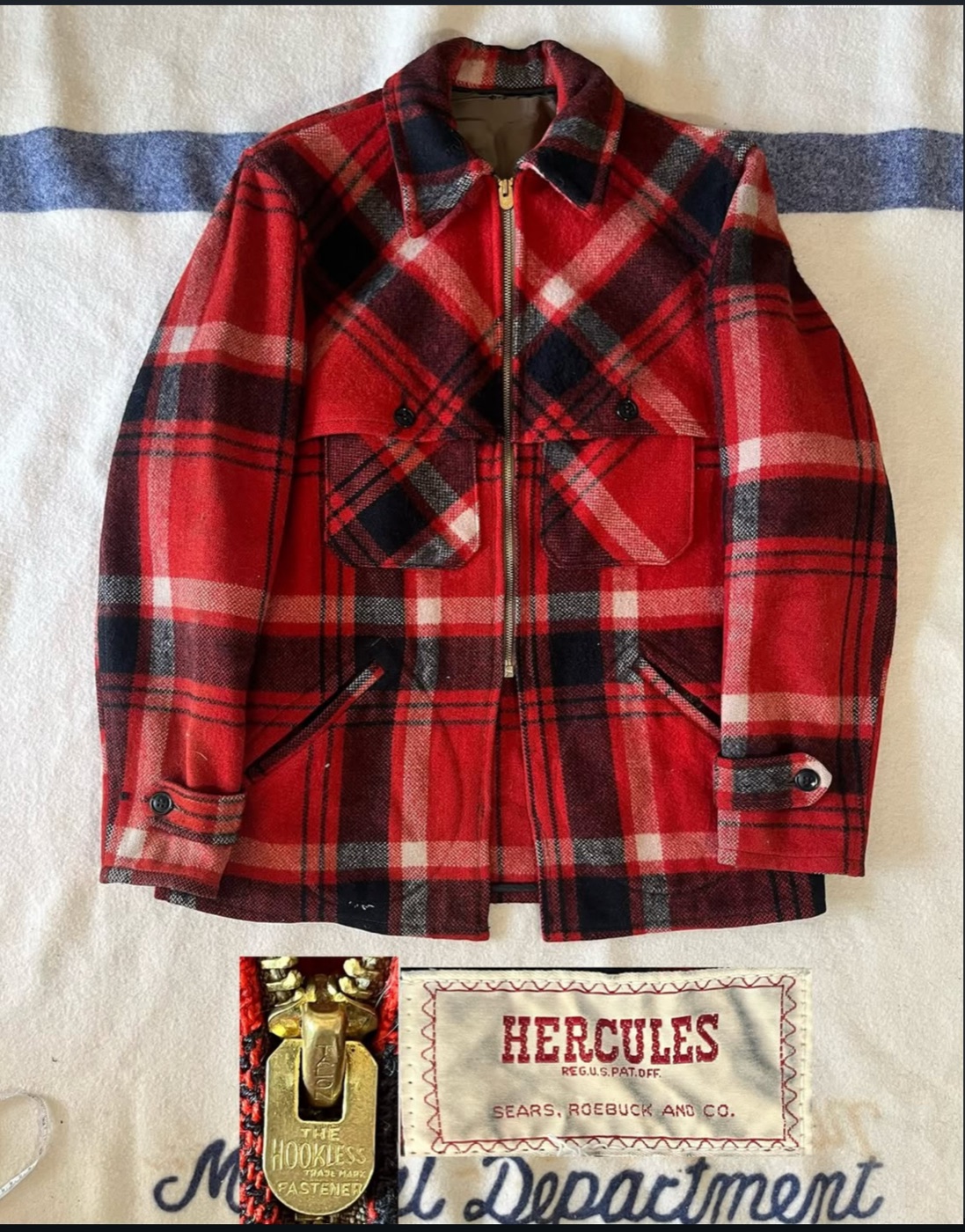 A 1950s Hercules wool workwear jacket, Sears' renowned heavy-duty American workwear label made from the early 20th century through the 1960s