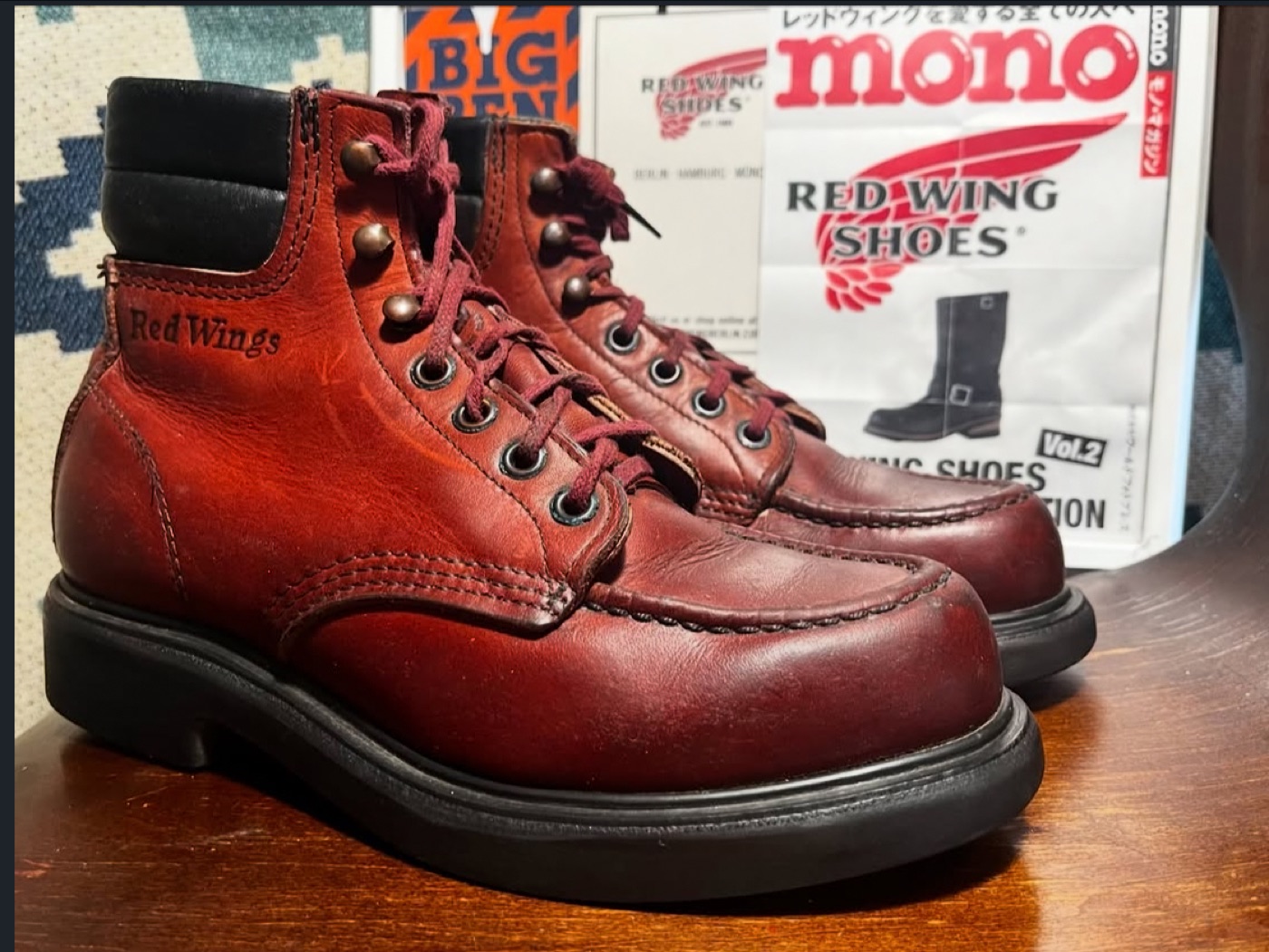 1970s-80s Red Wing 'Supersole' boots, style 204/8004, in Oro-Russet Portage leather with the brand's super sole, similar to Red Wing's limited '8804' boots